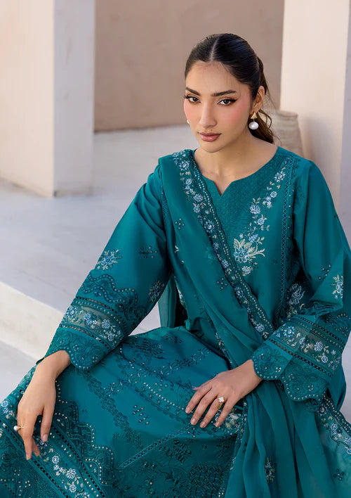 Sea Green Embroidered Luxury Lawn Suit with Chiffon Dupatta