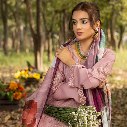 Tea Pink Pure Cotton Schiffli Embroidered Suit