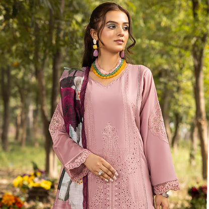 Tea Pink Pure Cotton Schiffli Embroidered Suit