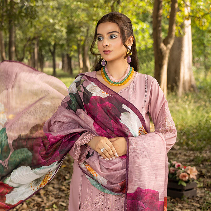 Tea Pink Pure Cotton Schiffli Embroidered Suit