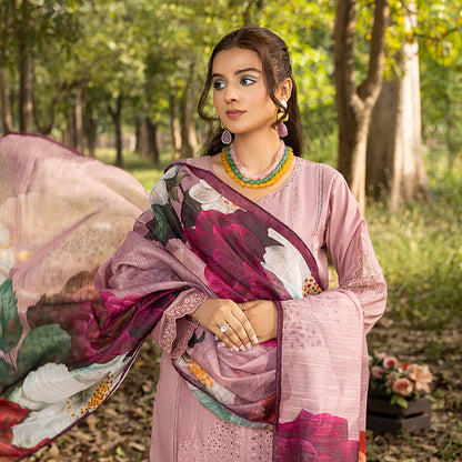 Tea Pink Pure Cotton Schiffli Embroidered Suit