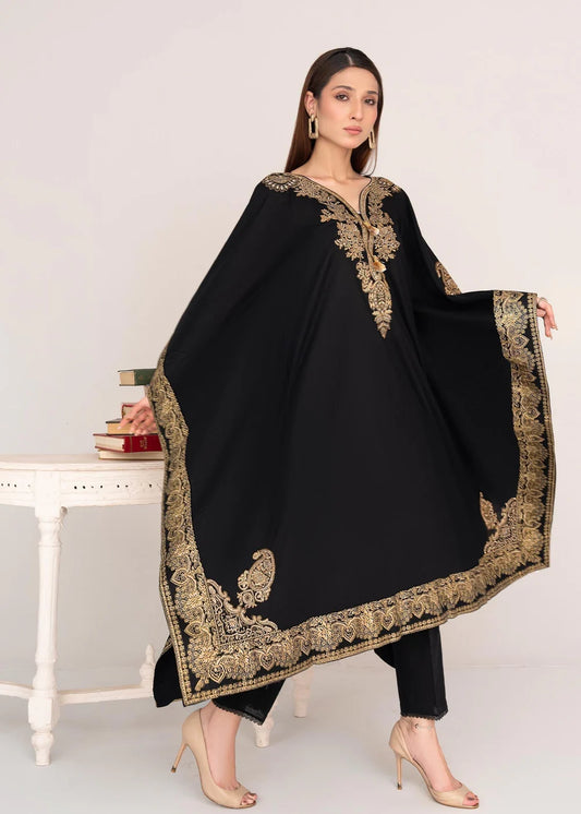 Black Embroidered Lawn Kaftan