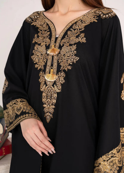 Black Embroidered Lawn Kaftan
