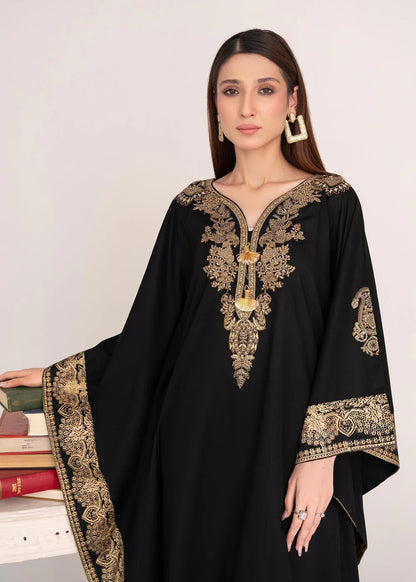 Black Embroidered Lawn Kaftan
