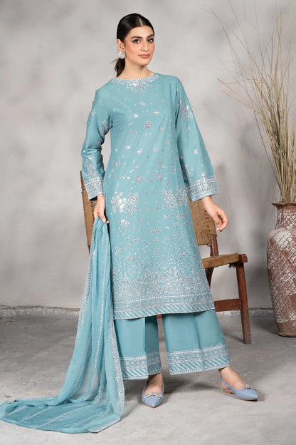 Powder Blue Sequins Embroidered Lawn Suit