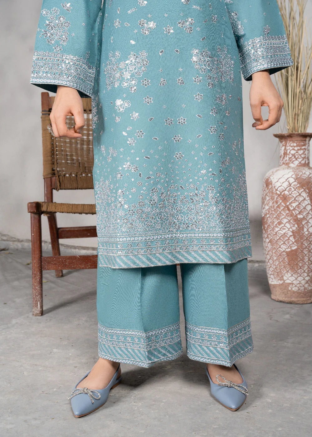 Powder Blue Sequins Embroidered Lawn Suit