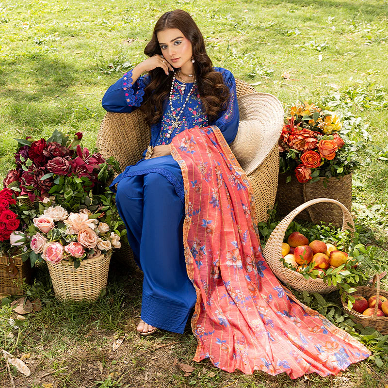Azure Blue Pure Cotton Schiffli Embroidered Farshi Shalwar Suit