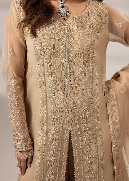 Tan Brown Front Open Style Organza Suit