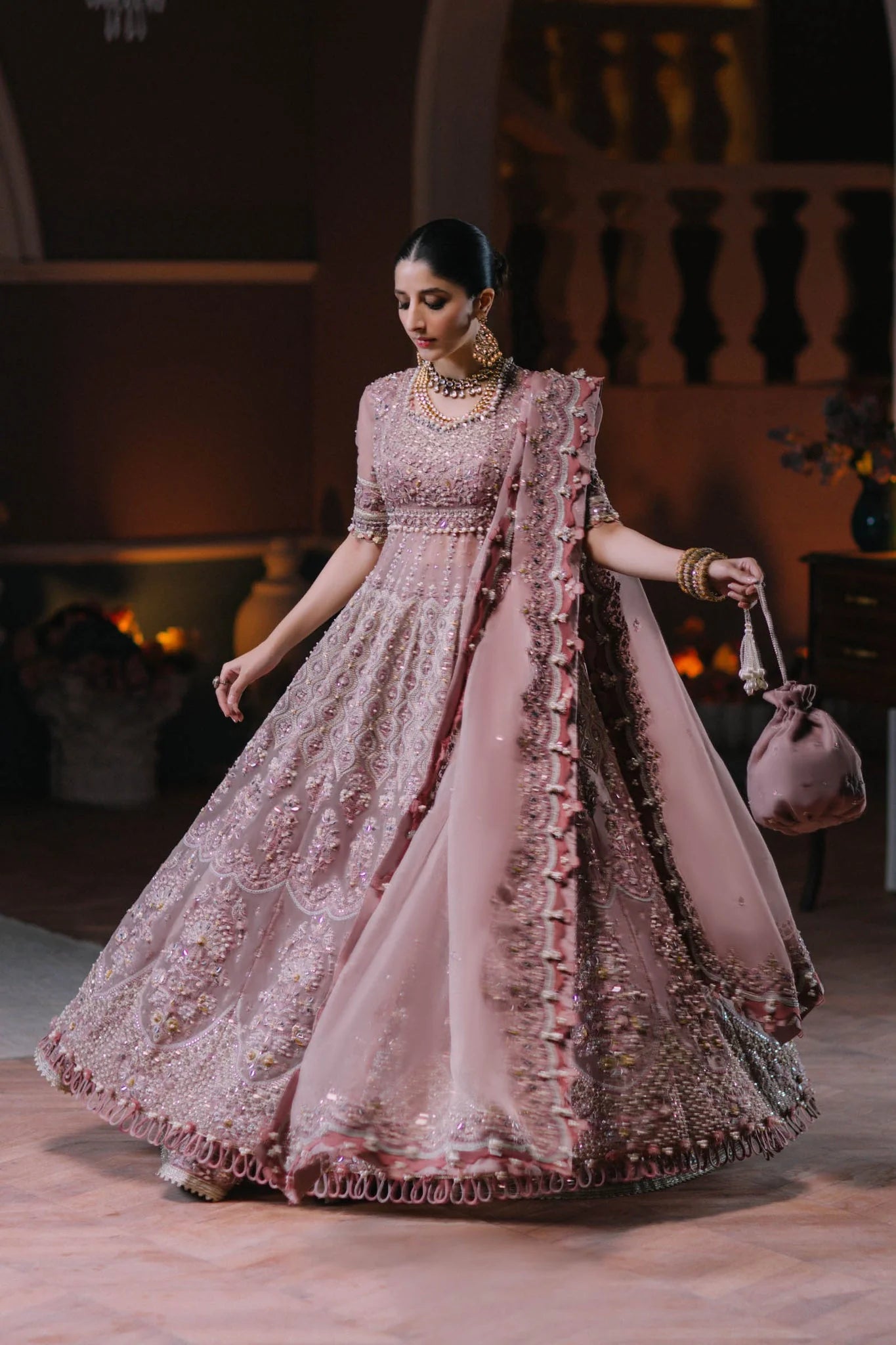 Tea Pink Handmade Lenega Choli / Anarkali Maxi