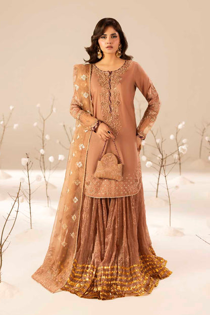 Tea Rose Pink Hand Embellished Suit with Crushed Silk Sharara