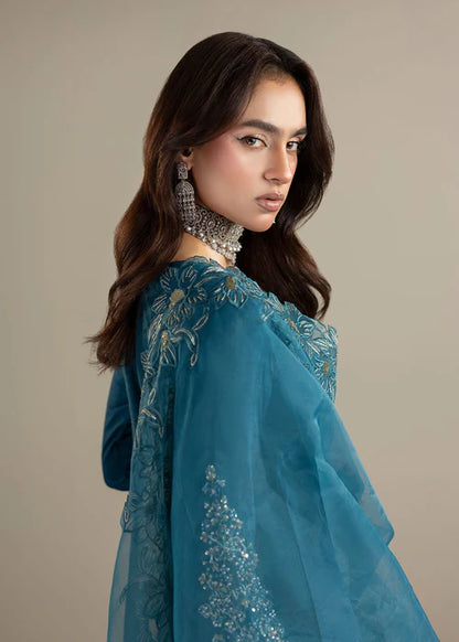 Teal Embellished Raw Silk Suit