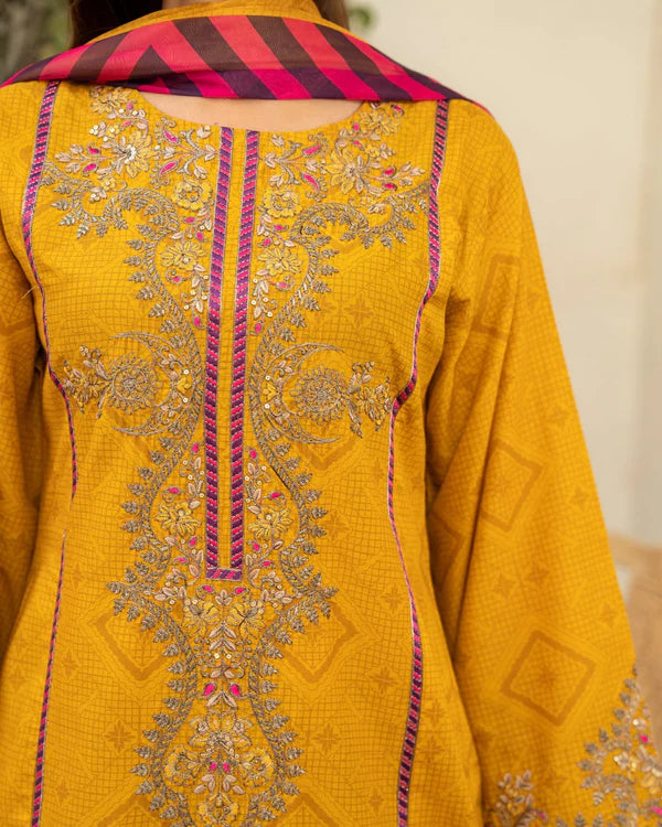Marigold Tilla Embroidered Pure Cotton Farshi Shalwar Suit