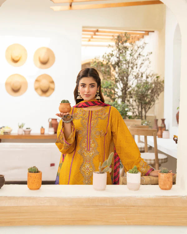 Marigold Tilla Embroidered Pure Cotton Farshi Shalwar Suit