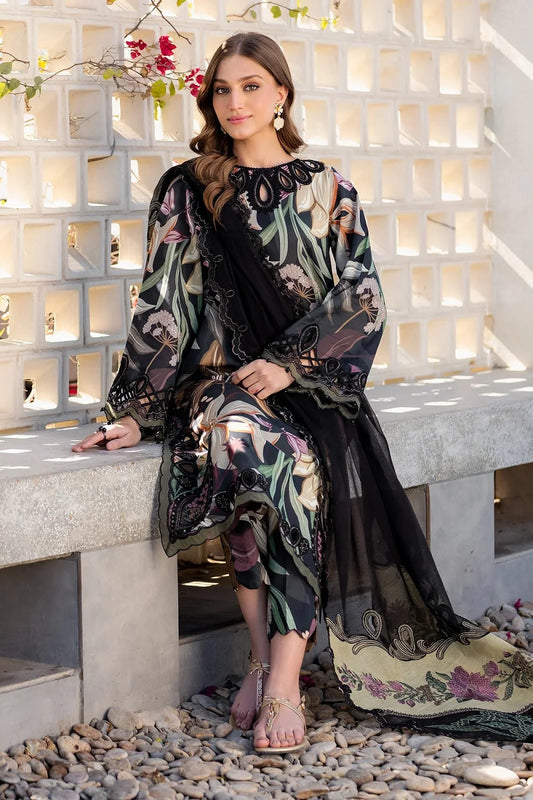 Black Pure Lawn Suit with Embroidered Laces