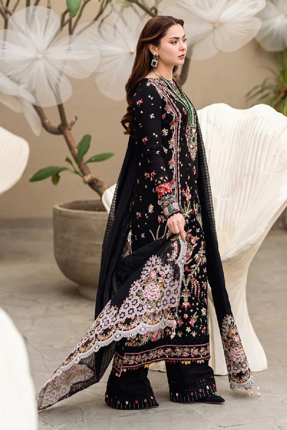 Black Heavy Embroidered Pure Lawn Suit