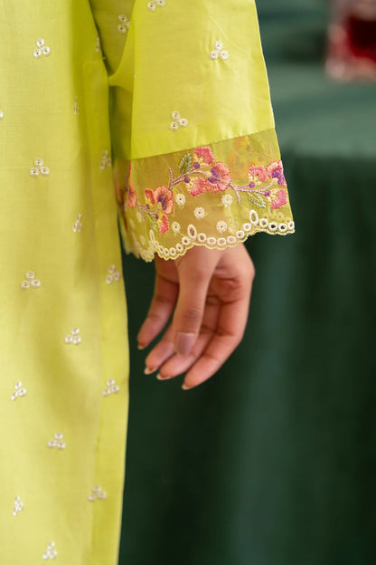 Lime Yellow Pure Cotton Chikankari Suit