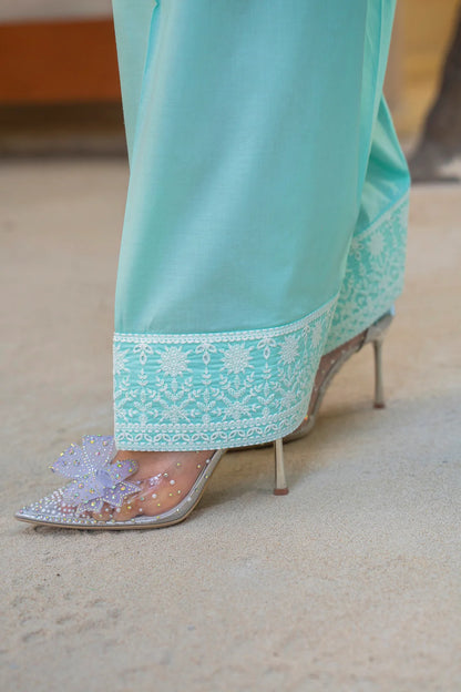 Pastel Teal Pure Cotton Farshi Shalwar Suit