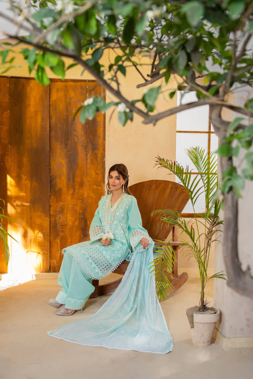 Pastel Teal Pure Cotton Farshi Shalwar Suit