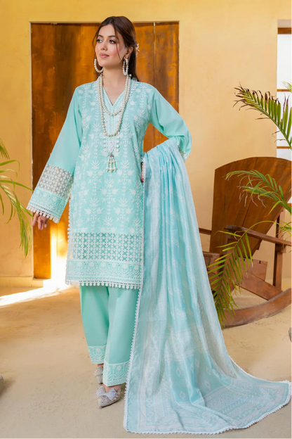 Pastel Teal Pure Cotton Farshi Shalwar Suit