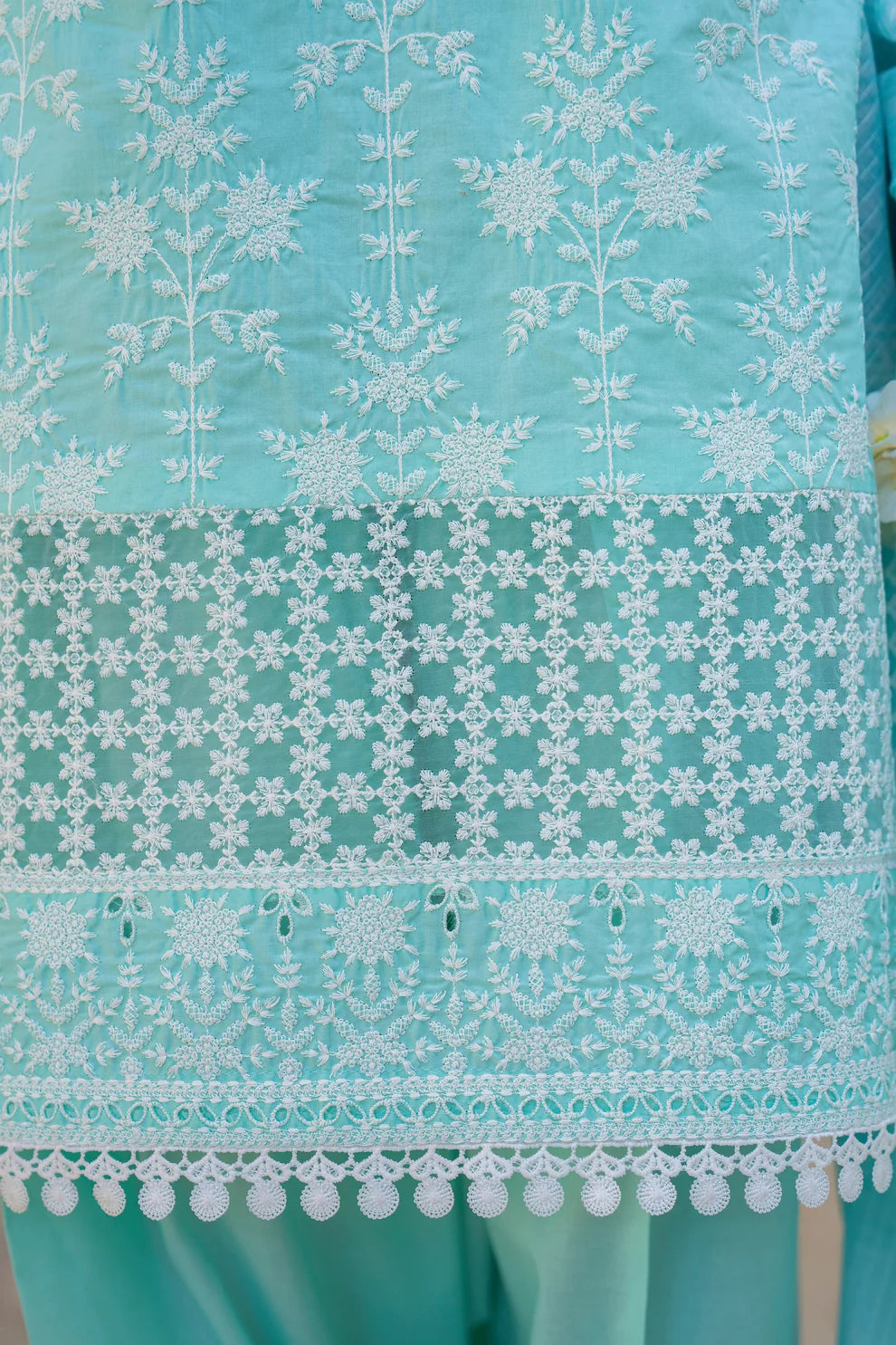 Pastel Teal Pure Cotton Farshi Shalwar Suit