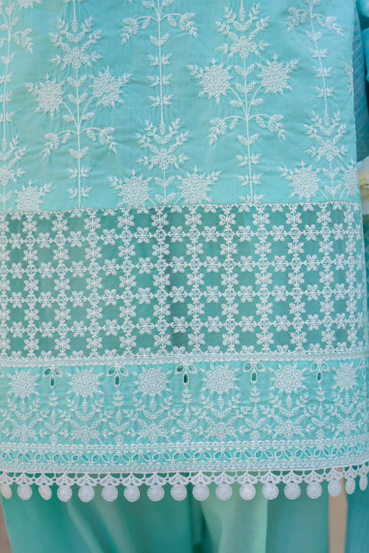 Pastel Teal Pure Cotton Farshi Shalwar Suit