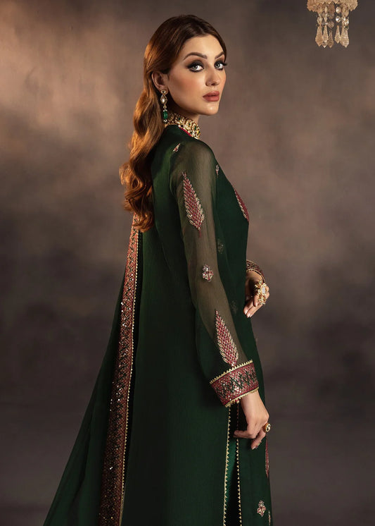 Green Chiffon Embroidered Suit with Long Shirt