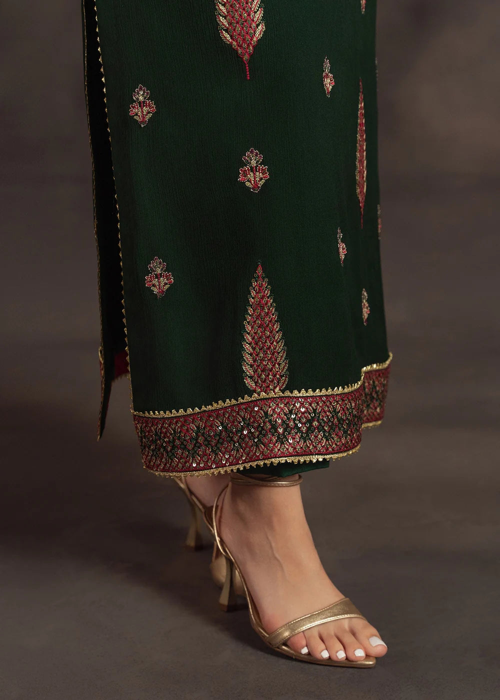 Green Chiffon Embroidered Suit with Long Kurta