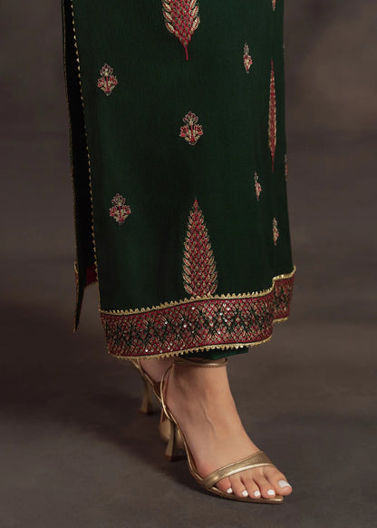 Green Chiffon Embroidered Suit with Long Kurta