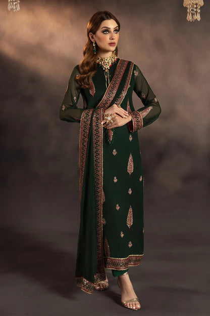 Green Chiffon Embroidered Suit with Long Kurta