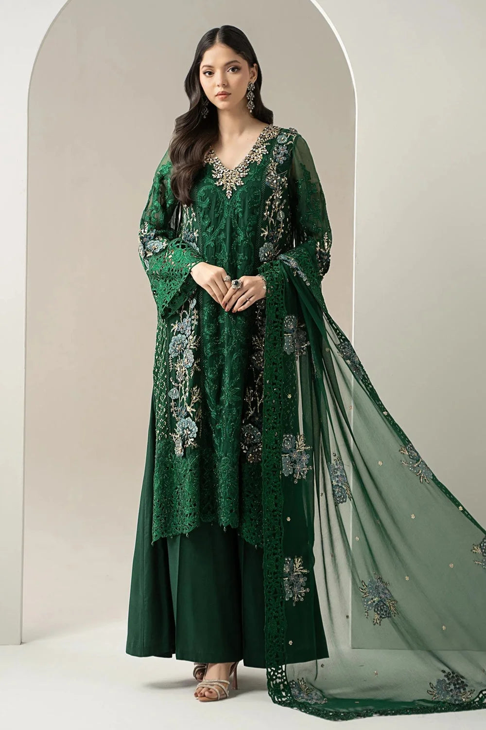 Handmade Pure Chiffon Suit with 3D Work & Cutwork