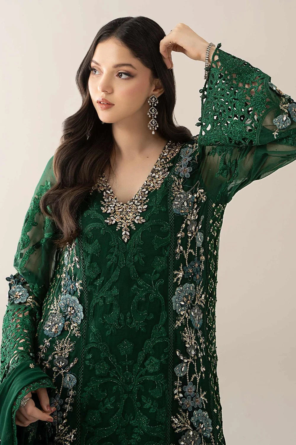 Handmade Pure Chiffon Suit with 3D Work & Cutwork