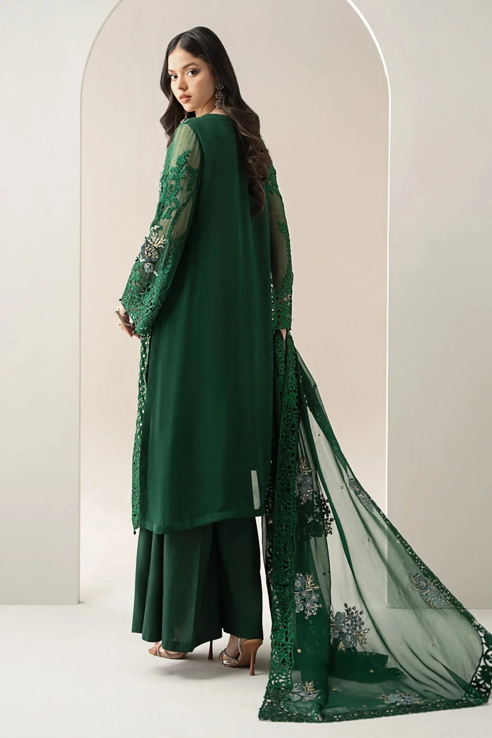 Handmade Pure Chiffon Suit with 3D Work & Cutwork