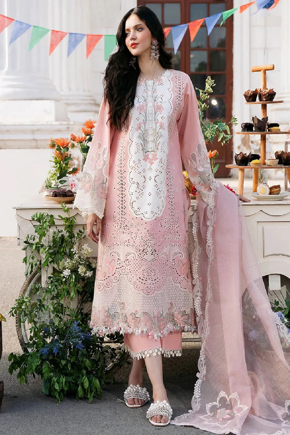 Peach Chikankari Embroidered Lawn Suit
