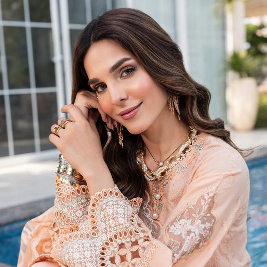 Peach Pure Cotton Schiffli Embroidered Farshi Shalwar Suit