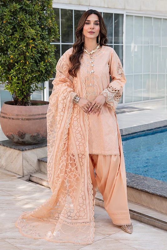Peach Pure Cotton Schiffli Embroidered Farshi Shalwar Suit