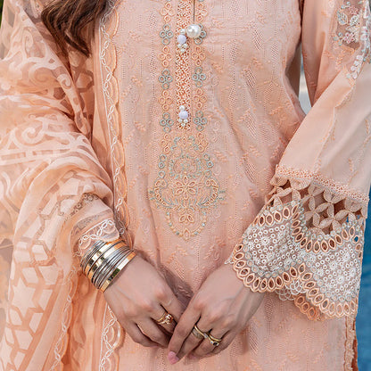 Peach Pure Cotton Schiffli Embroidered Farshi Shalwar Suit