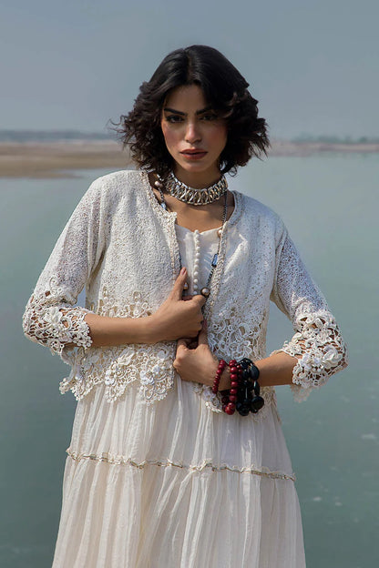 White Crocheted Maxi with 3D & Gota Work