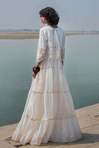 White Crocheted Maxi with 3D & Gota Work