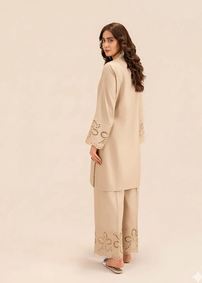 Beige Embossed Dhanak Winter Kurta Set