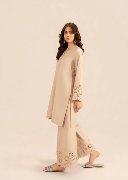 Beige Embossed Dhanak Winter Kurta Set