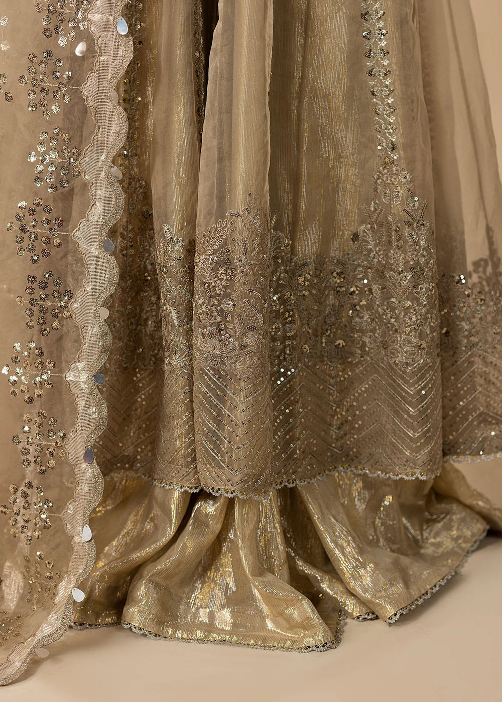Gold Hand Embellished Organza Maxi