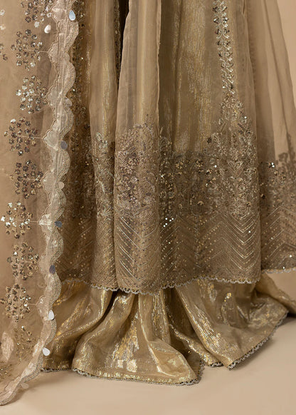 Gold Hand Embellished Organza Maxi