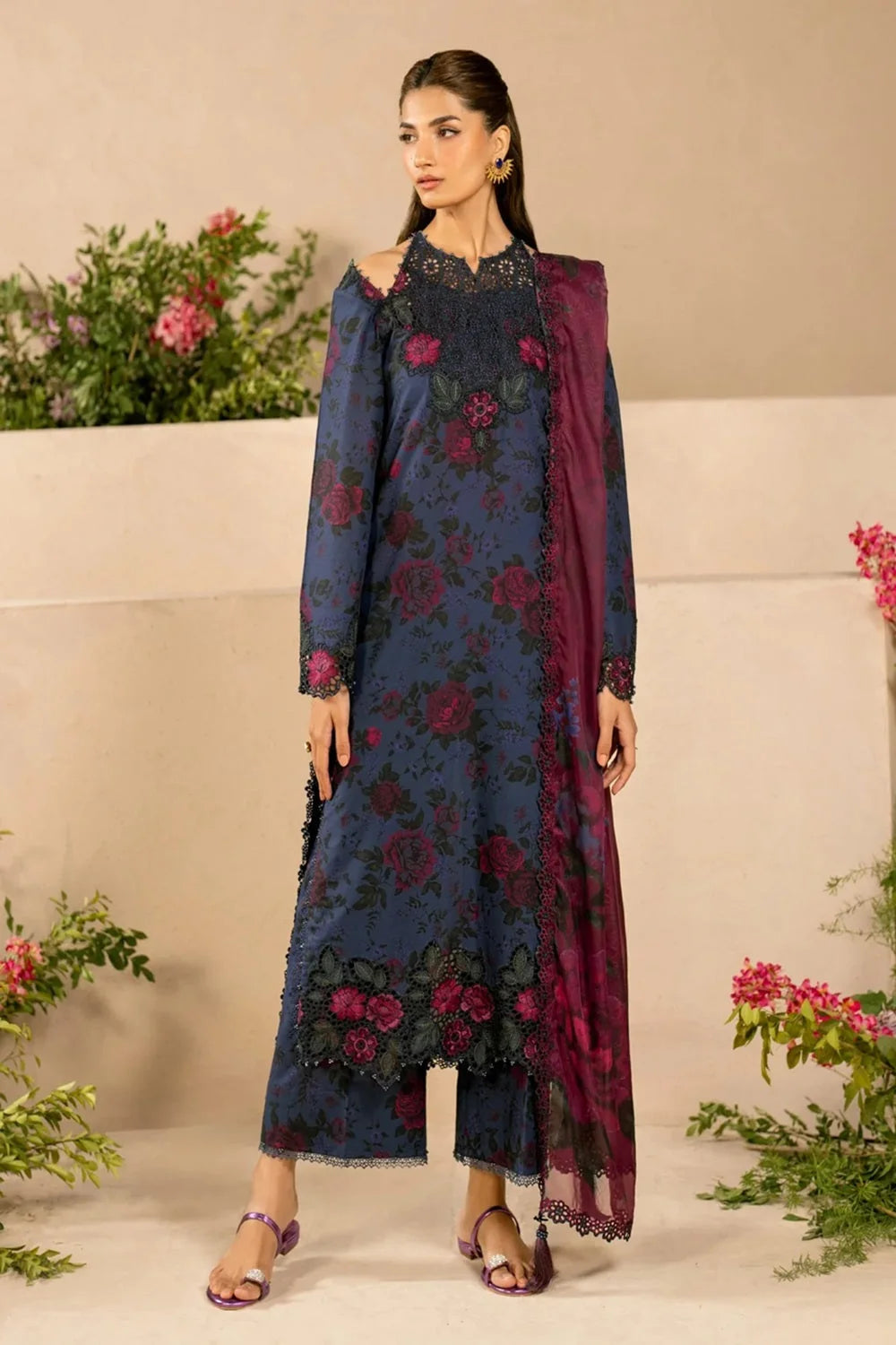 Digital Printed Lawn Suit with Chikankari Laces