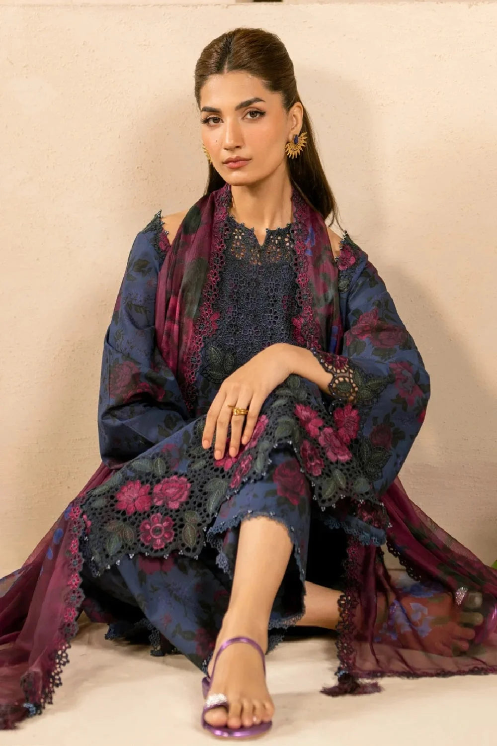 Digital Printed Lawn Suit with Chikankari Laces