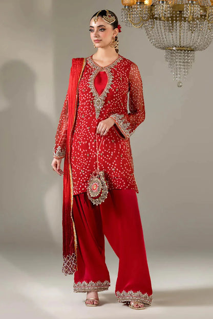 Hand Embroidered Chiffon Chunnari Farshi Shalwar Suit