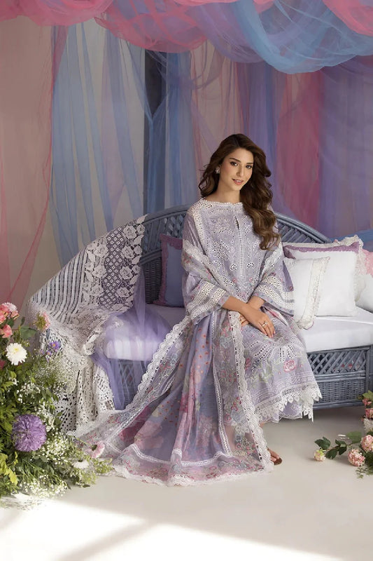 Chikankari & Cross Stitch Embroidered Pastel Purple Lawn Suit