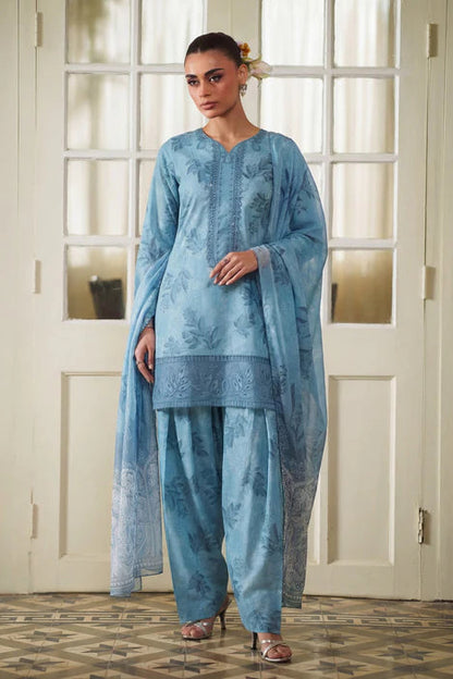 Sky Blue Embroidered Lawn Farshi Shalwar Suit