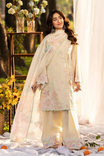 Pastel Yellow Pure Cotton Embroidered Suit with Cutwork Details
