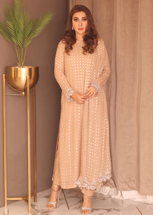 Peach Partywear Suit with Panni Work
