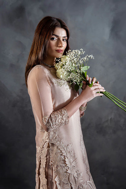 Hand Embroidered Pastel Pink Crushed Sharara